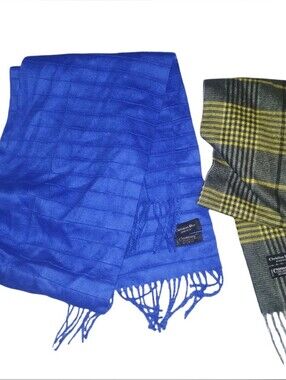 Christian Dior Monsieur 2 Soft Plush Scarfs Blue And Plaid Print